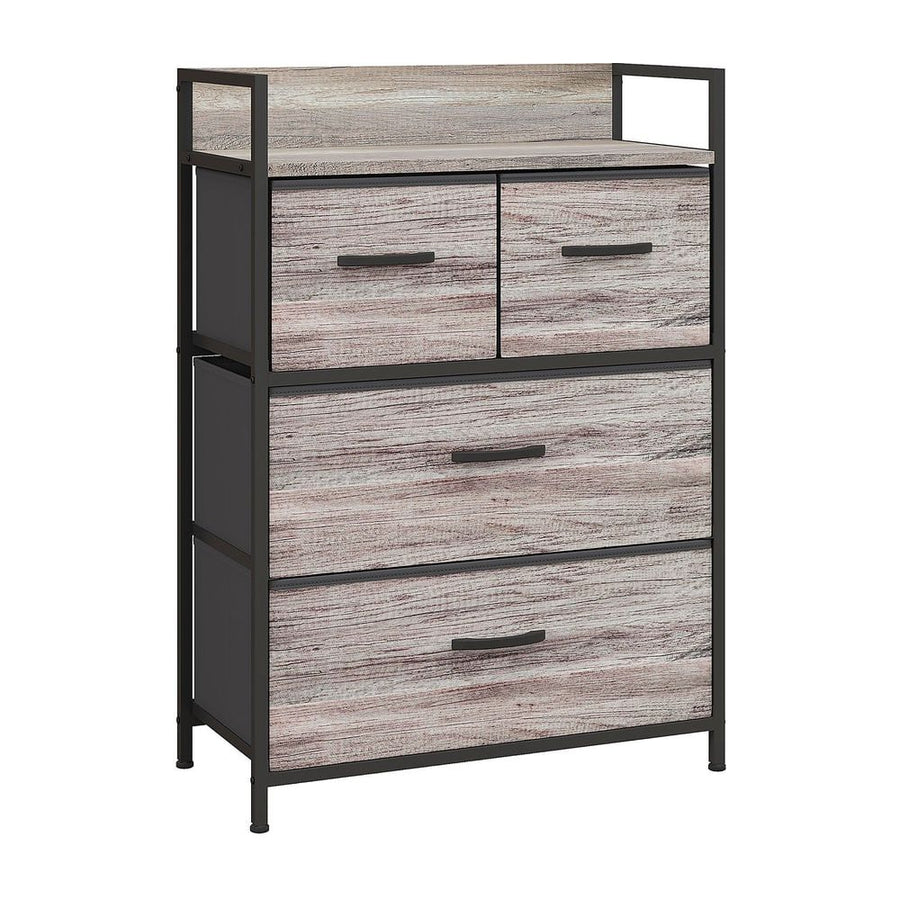HOMCOM Rustic Chest of Four Fabric Drawers - Grey Wood Effect