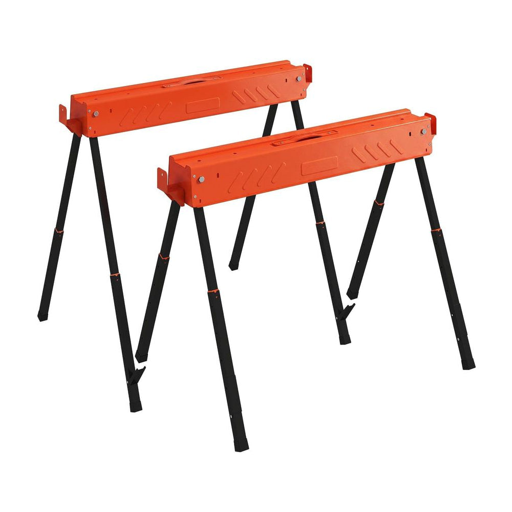HOMCOM Saw Horses Twin Pack, Folding Work Bench Sawhorses with Height Adjustable Legs, 2x4 Bracket, Orange