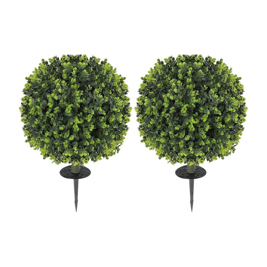 HOMCOM Set of 2 40 cm Artificial Boxwood Topiary Ball Bush with Integrated Ground Stake, Eucalyptus Leaves, Indoor Outdoor UV