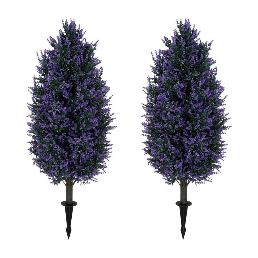 HOMCOM Set of 2 Artificial Lavender Flowers, Indoor Outdoor Fake Plants with Stakes, UV Resistant for Garden, 90 cm, Blue
