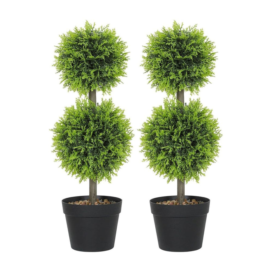 HOMCOM Set of 2 Decorative Artificial Plants, 60cm Faux Topiary Cypress Ball Trees with Plastic Pot and Pebbles, Fake Plants