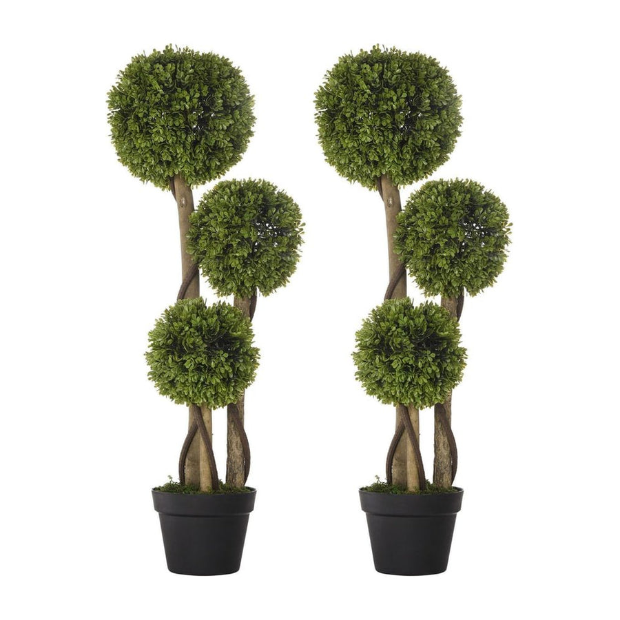 HOMCOM Set of 2 Decorative Artificial Plants, Boxwood Ball Topiary Trees in Pot Fake Plants for Home, Indoor&Outdoor Decor