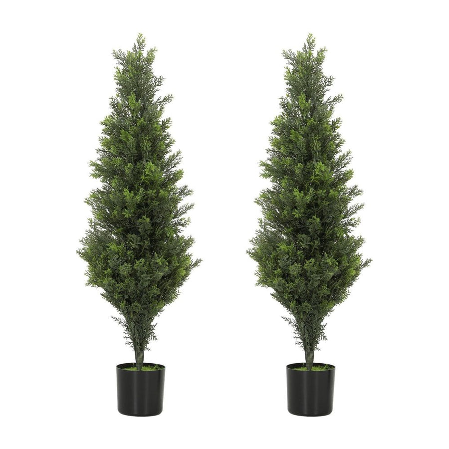 HOMCOM Set of 2 Decorative Artificial Plants Cypress in Weighted Pot, Fake Plant with 564 Leaves, 90cm