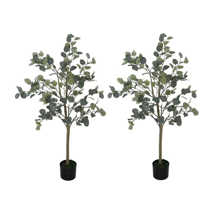 HOMCOM Set of 2 Decorative Artificial Tree, 4ft/ 120cm Silk Eucalyptus Trees with 230 Silver Dollar Leaves in Pot, Fake