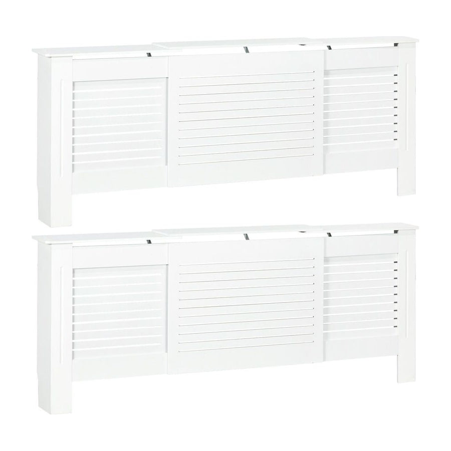 HOMCOM Set of 2 MDF Extendable Radiator Cover with Cabinet Shelving, Home Office Slatted Design, White 139-208.5L x 20.5W x