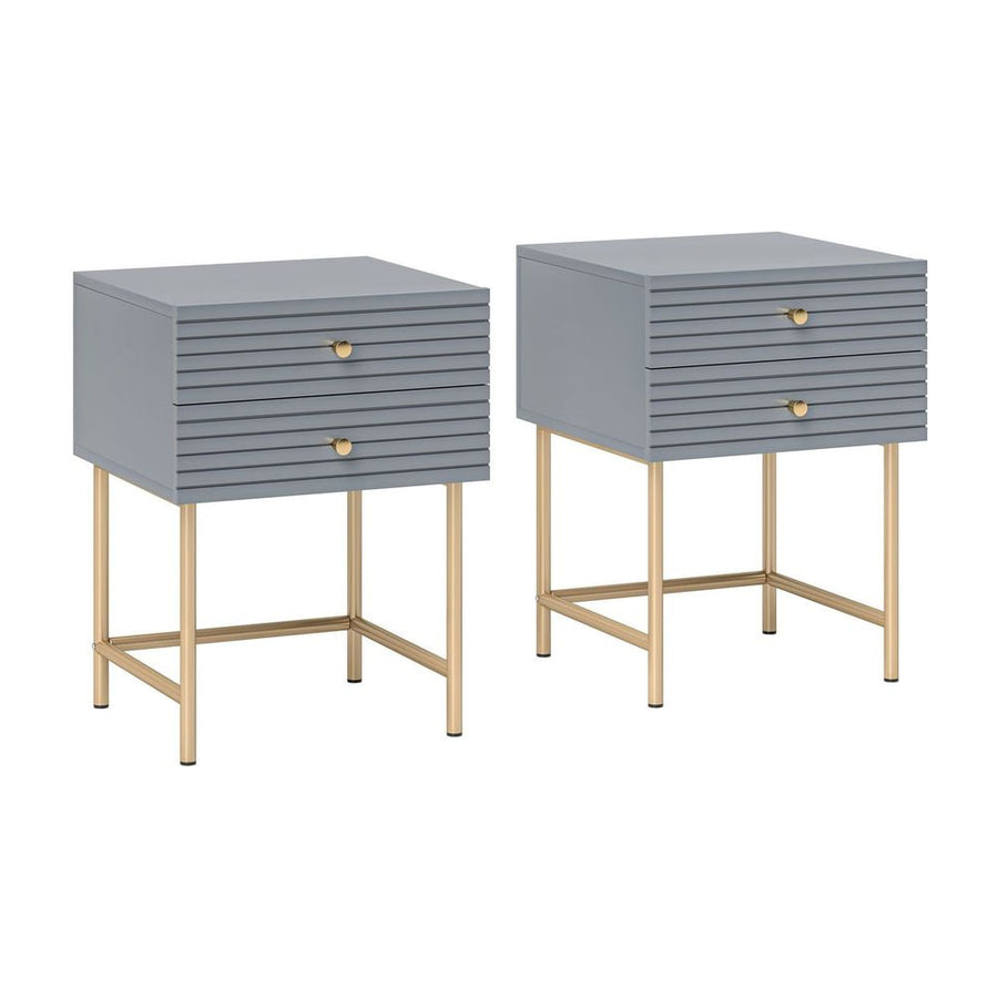 HOMCOM Set of Two Elegant Bedside Tables - Grey/Gold-Tone