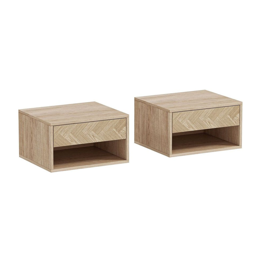 HOMCOM Set of Two Floating Bedside Tables - Natural Wood Finish