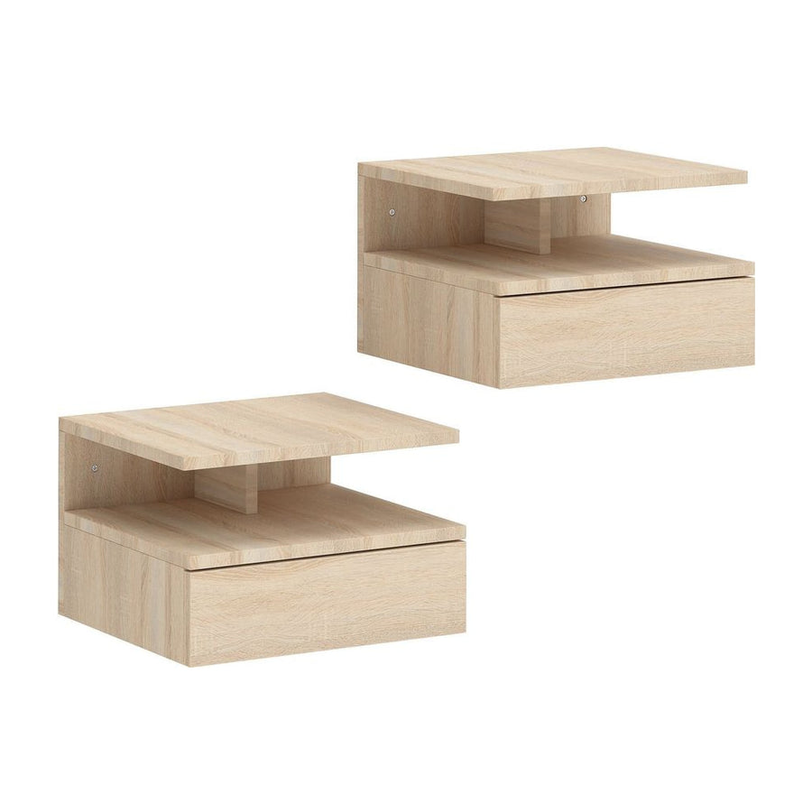 HOMCOM Set of Two Floating Bedside Tables - Oak Tone