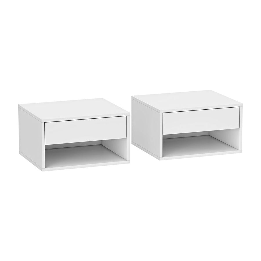 HOMCOM Set of Two Floating Bedside Tables - White