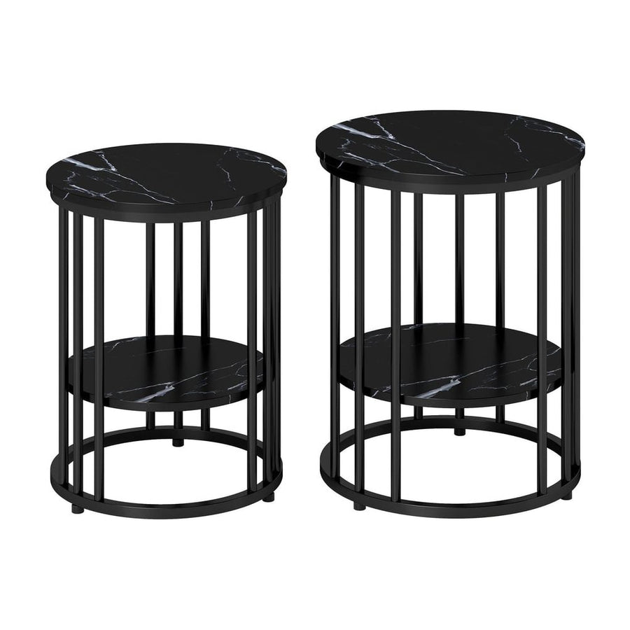 HOMCOM Set of Two Marble-Effect Coffee Tables - Black