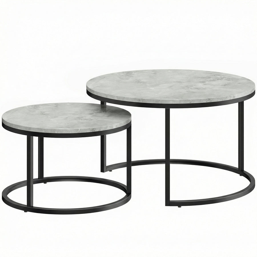 HOMCOM Set of Two Marble-Effect Stacking Tables - Grey