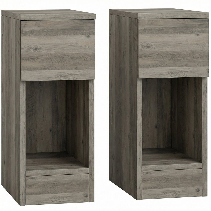 HOMCOM Set of Two Modern Storage Bedside Tables - Grey