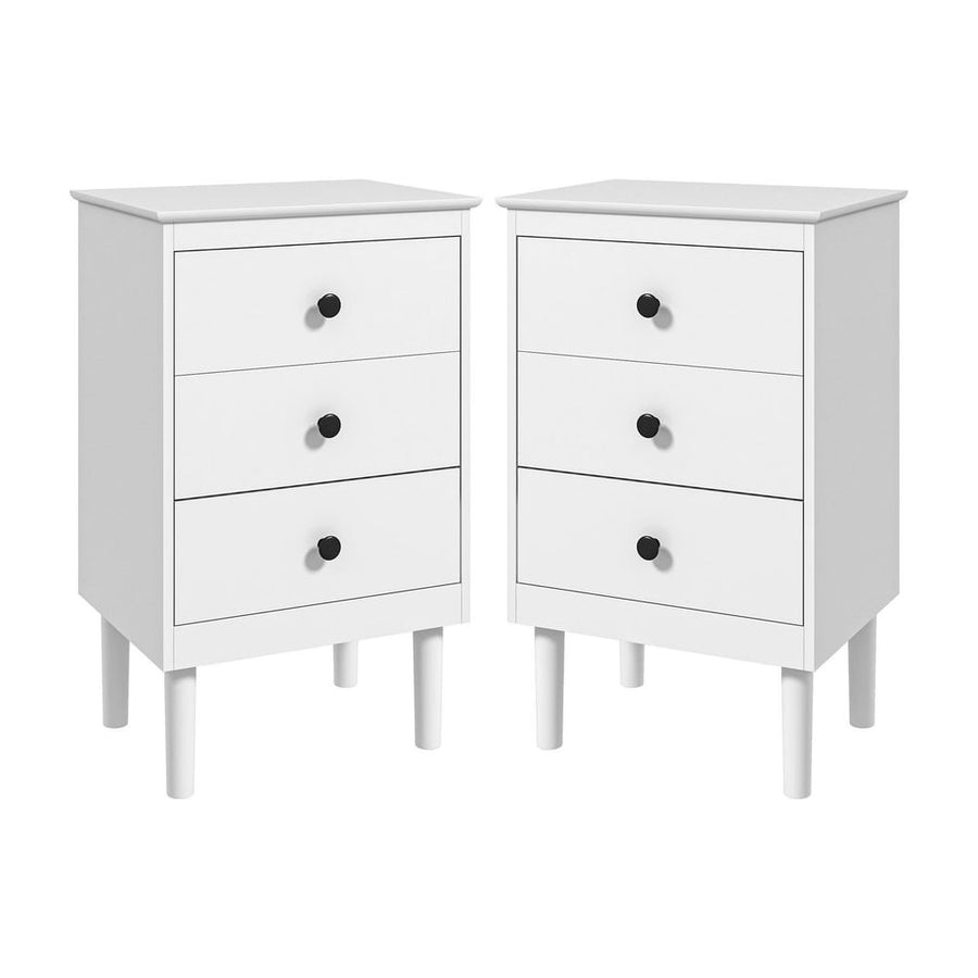 HOMCOM Set of Two Three-Drawer Bedside Tables - White