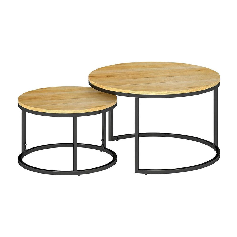 HOMCOM Set of Two Wood-Effect Stacking Tables - Natural