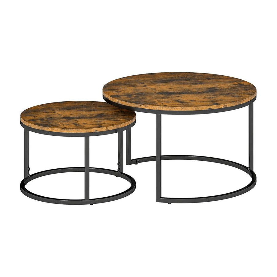 HOMCOM Set of Two Wood-Effect Stacking Tables - Rustic Brown