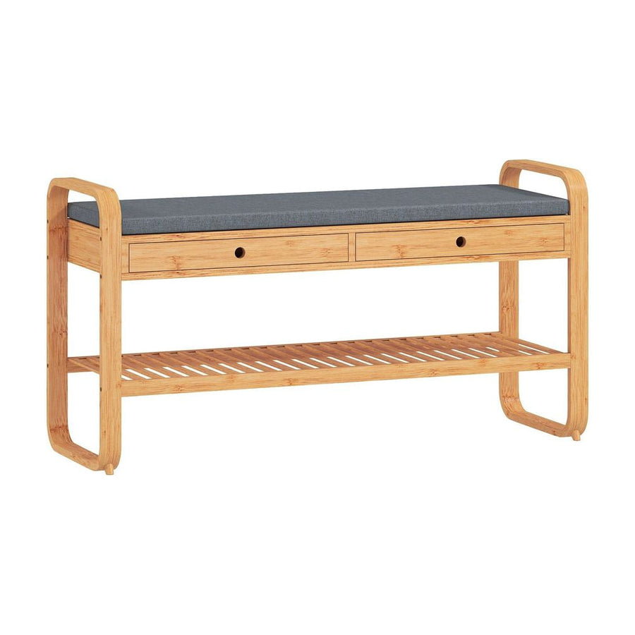 HOMCOM Shoe Bench with two drawers and a cushioned seat, a slatted lower shelf for shoe storage
