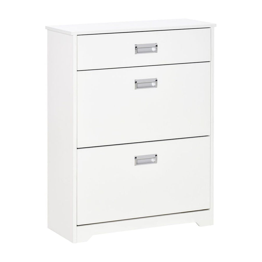 HOMCOM Shoe Cabinet in white with one top drawer and two flip-up doors with silver handles