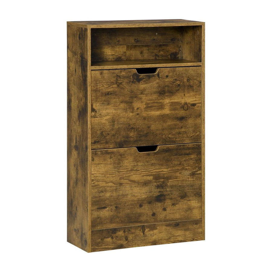 HOMCOM Shoe Cabinet with 2 Flip Doors, Slim 2-Drawer Shoe Cupboard with Adjustable Divider and Open Compartment for 12 Pairs