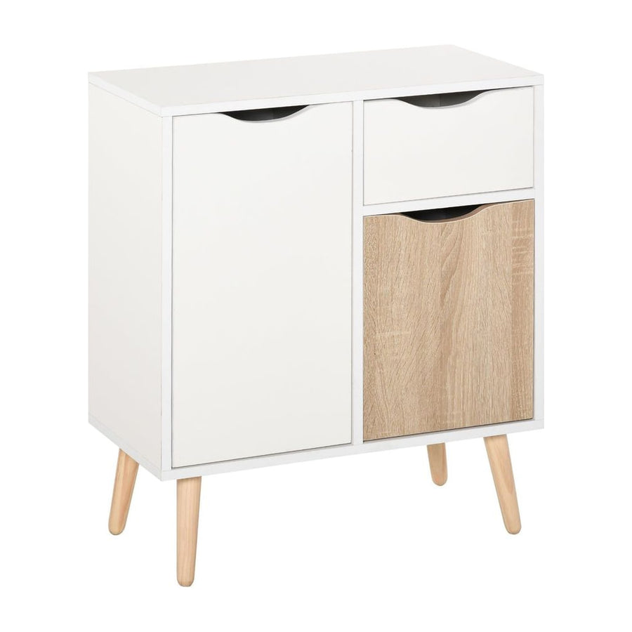 HOMCOM Sideboard Floor Cabinet Storage Cupboard with Drawer and Solid Wood Legs for Bedroom, Living Room, Entryway, Brown