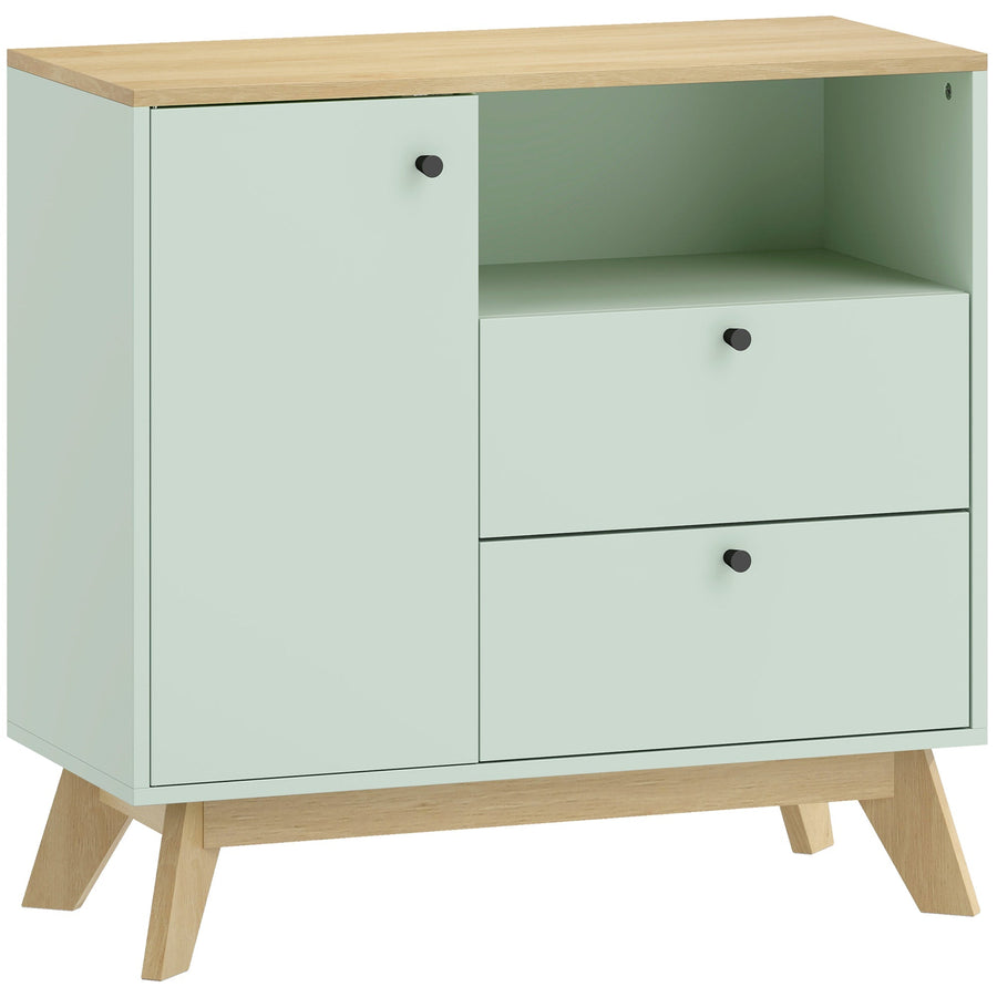 HOMCOM Sideboard Storage Cabinet, 80 cm Buffet Cabinet with 2 Drawers, Open Compartment, Adjustable Shelf, Light Green and