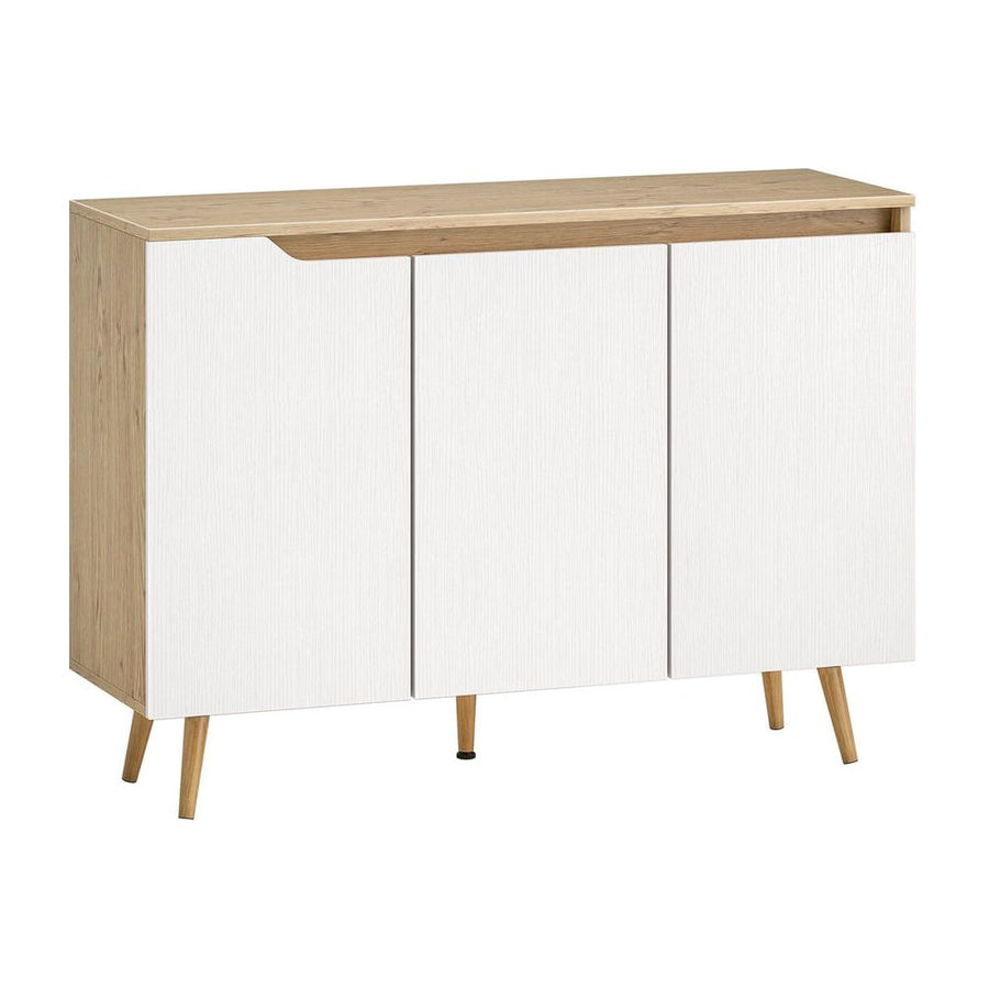 HOMCOM Sideboard Storage Cabinet, Kitchen Cupboard with 3 Doors, 2 Adjustable Shelves and 5 Rubberwood Legs, White and Oak