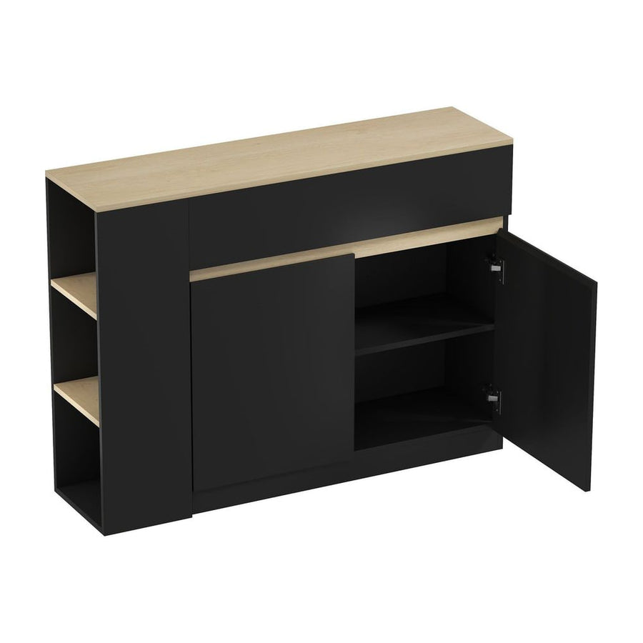 HOMCOM Sideboard, Storage Cabinet with Adjustable Shelf, 2 Drawers, 3 Open Shelves, Black