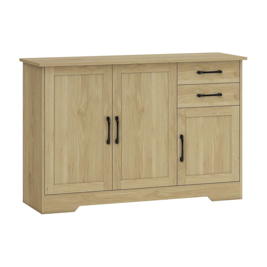 HOMCOM Sideboard with 2 Drawers Modern Storage Cabinet, Kitchen Cupboard with Adjustable Shelf and 3 Doors Natural
