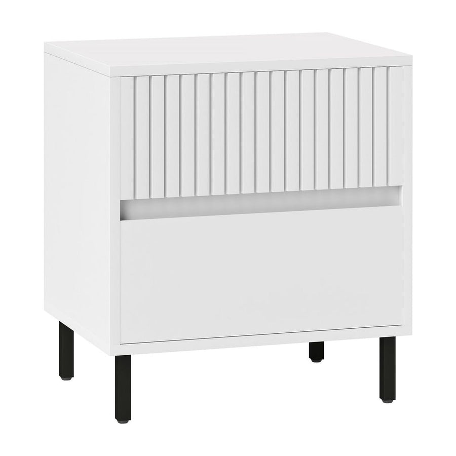 HOMCOM Simple Line Indented Two-Drawer Bedside Table - White