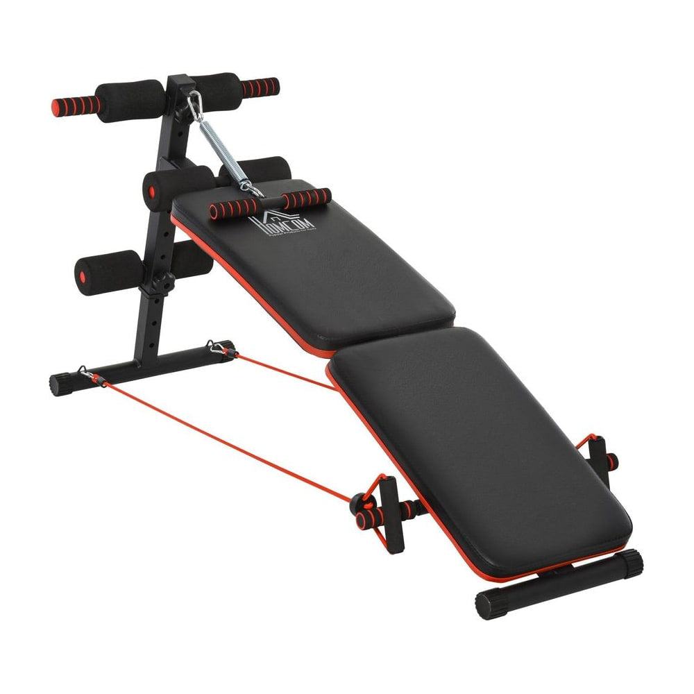 HOMCOM Sit Up Bench Core Workout Adjustable Thigh Support Foldable for Home Gym w/ Arm Pulling Rope Black