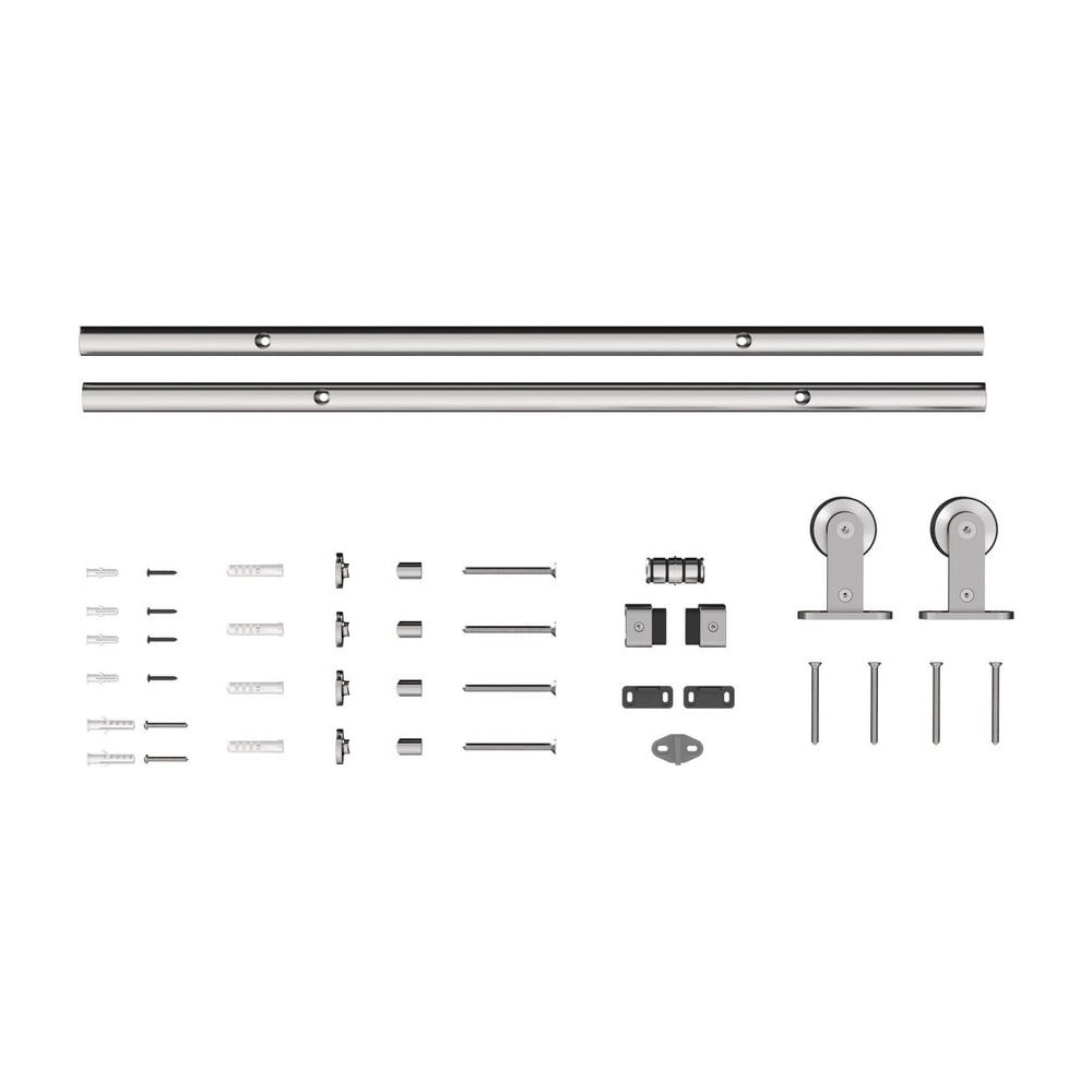 HOMCOM Sliding Door Hardware Kit Heavy Duty 304 Stainless Steel 152 cm Wide Door Silver Tone