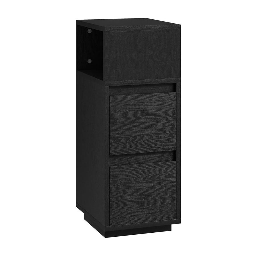 HOMCOM Slim Bedside Table, Narrow Bedside Cabinet with Open Shelf and 2 Drawers for Bedroom, Living Room, Black