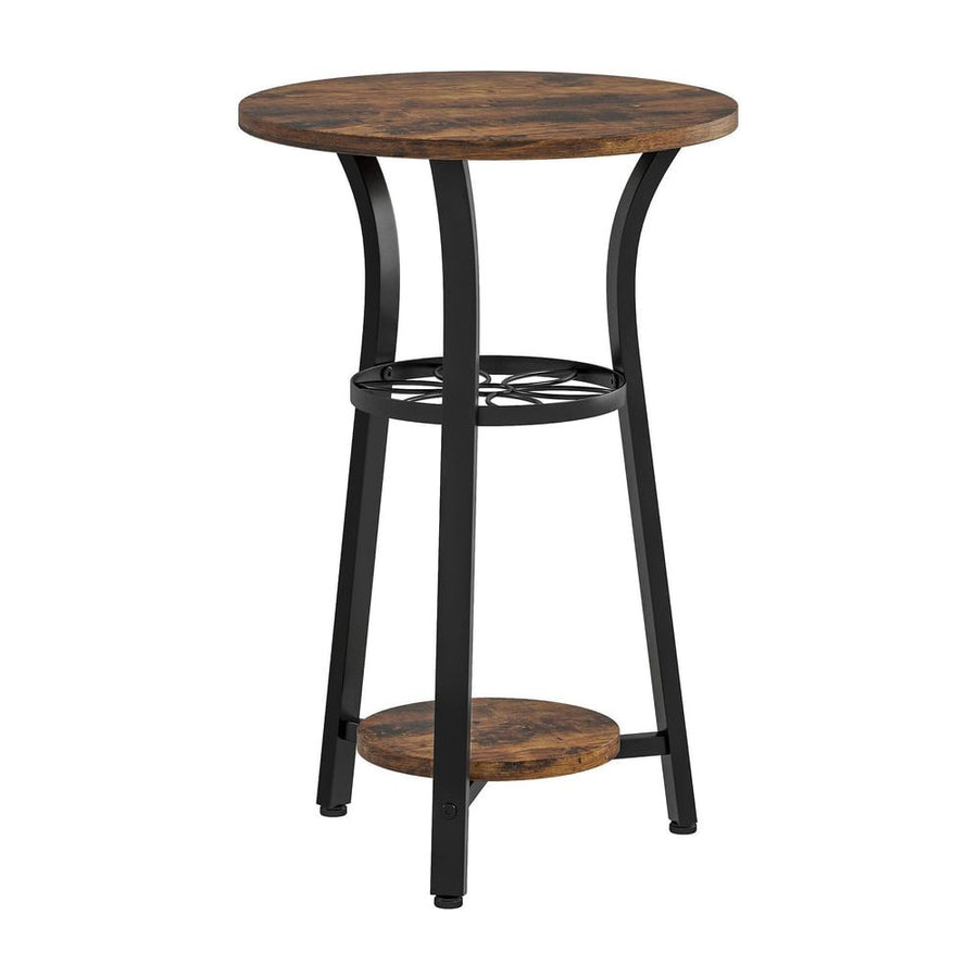 HOMCOM Small Round Side Table with 3 Storage Shelves - Rustic Brown