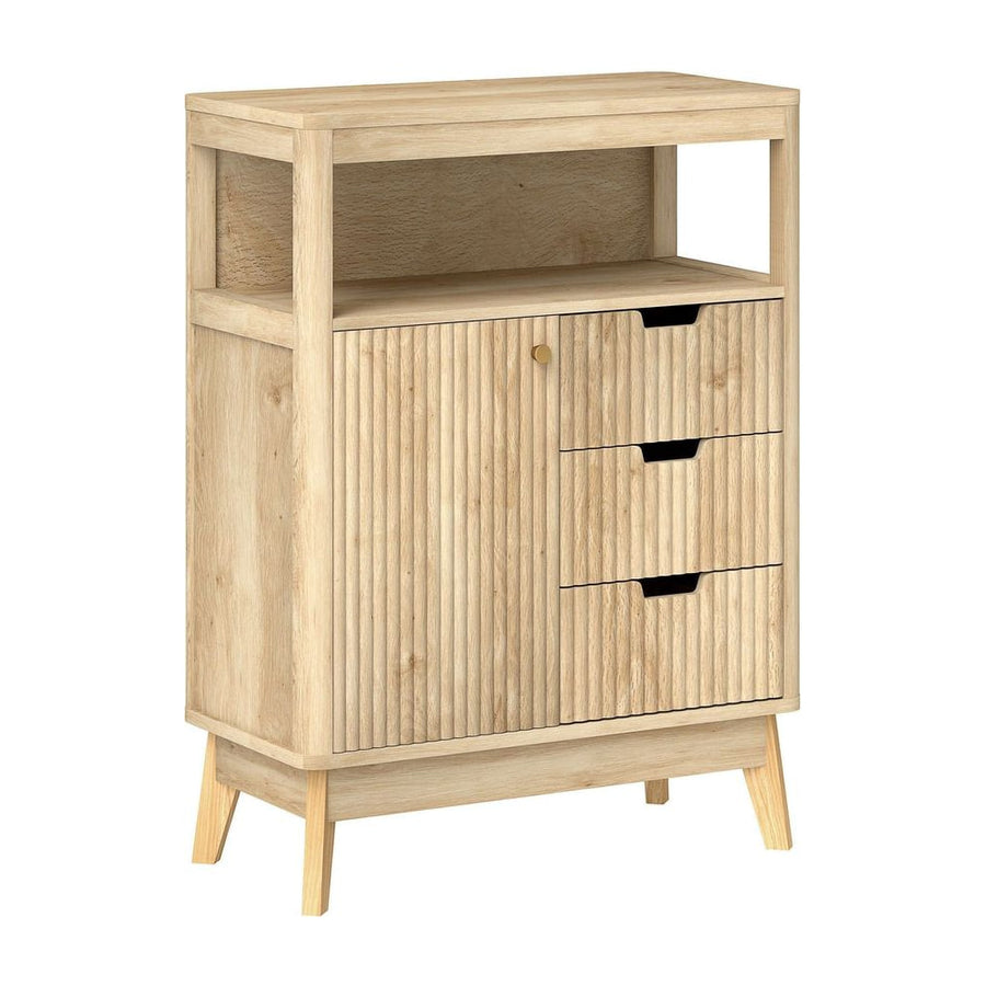 HOMCOM Small Sideboard with Drawers and Adjustable Shelf - Nature Wood Finish