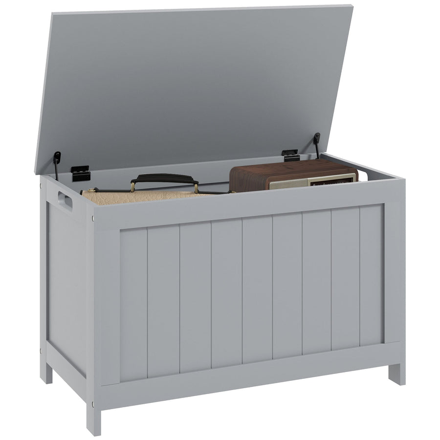 HOMCOM Storage Chest, Modern Storage Trunk with 2 Safety Hinges and Cut-out Handles, Wooden Toy Box for Living Room