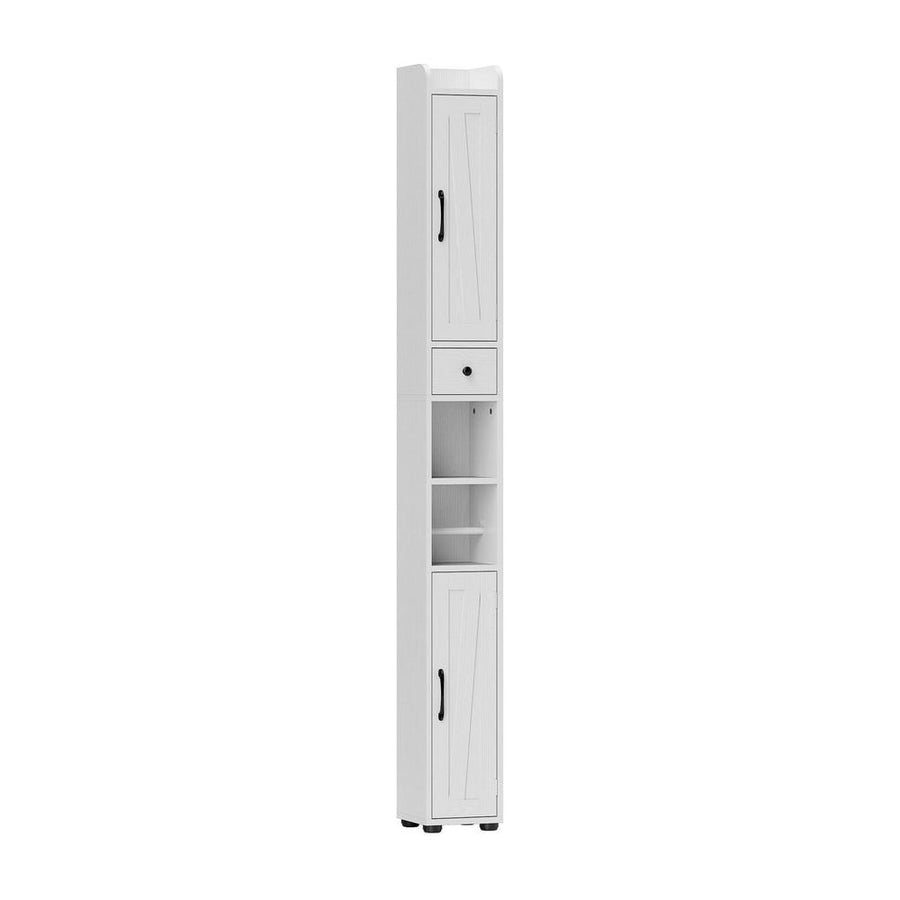 HOMCOM Tall Bathroom Cabinet, Farmhouse Slim Bathroom Storage Cabinet with Barn Doors, Toilet Paper Roll Holder, Drawer and