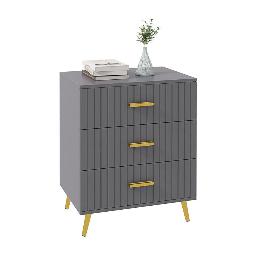 HOMCOM Three Drawer Embossed Line Dresser - Grey/Gold Tone