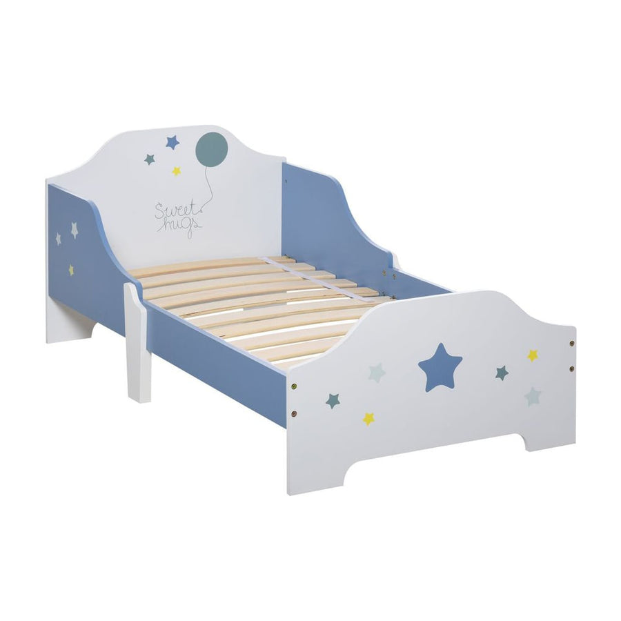 HOMCOM Toddler Bed Frame, Kids Bedroom Furniture for Boys Girls with Safe Guardrails, Low Junior Blue