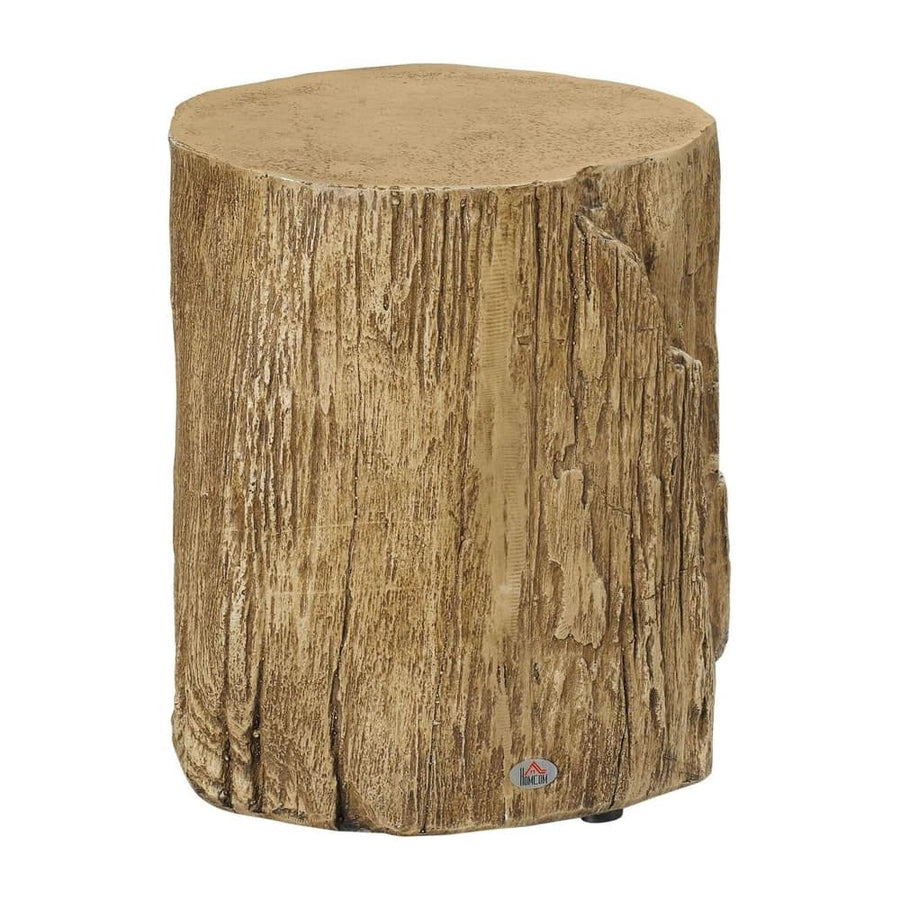 HOMCOM Tree Stump End Table, Round Concrete Side Table for Indoor and Outdoor Use, Natural Wood Effect