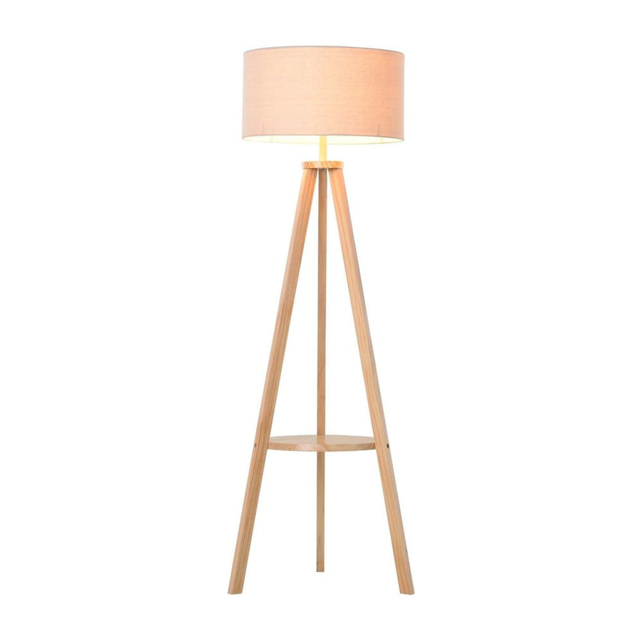 HOMCOM Tripod Floor Lamp, Freestanding Bedside Light Reading Light with Storage Shelf and Linen Shade for Living Room