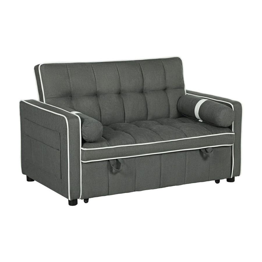 HOMCOM Two-Seater Linen-Look Sofa Bed - Charcoal Grey