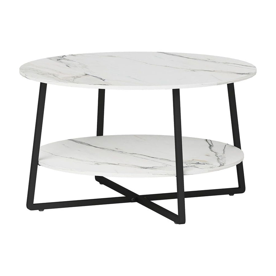 HOMCOM Two-Tier Marble-Effect Coffee Table - White/Black