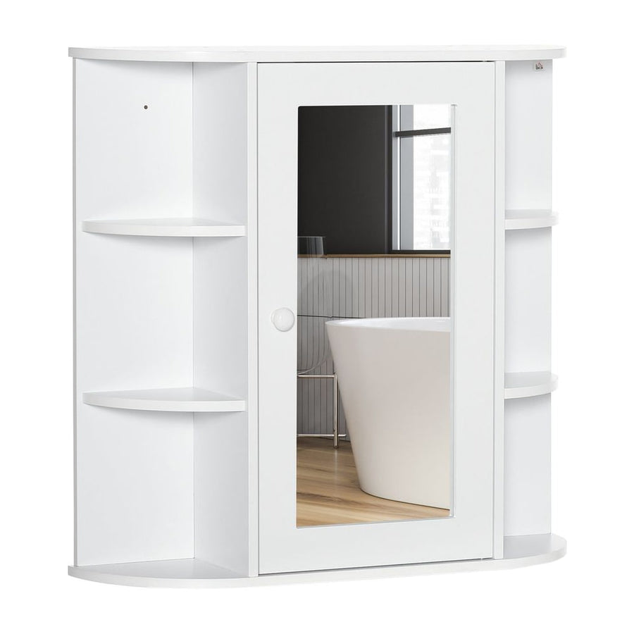 HOMCOM Wall Mounted Bathroom Cabinet with Mirror Single Door Storage Organizer 2-tier Inner Shelves White