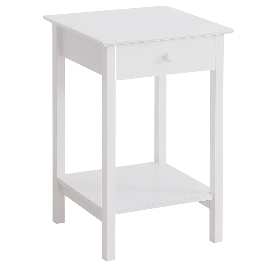 HOMCOM White Bedside Table, Wooden Side Table, Nightstand, Bedside Cabinet with Drawer and Storage Shelf for Bedroom and