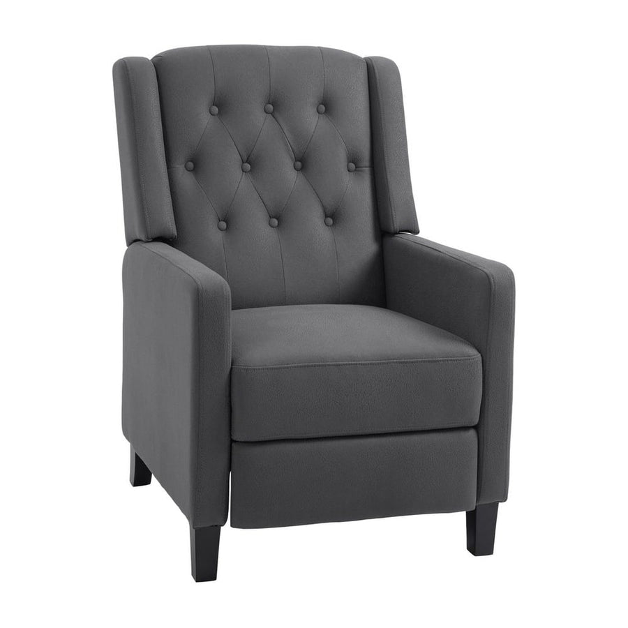 HOMCOM Wingback Recliner Chair for Home Theater, Button Tufted Microfibre Cloth Reclining Armchair with Leg Rest, Deep Grey