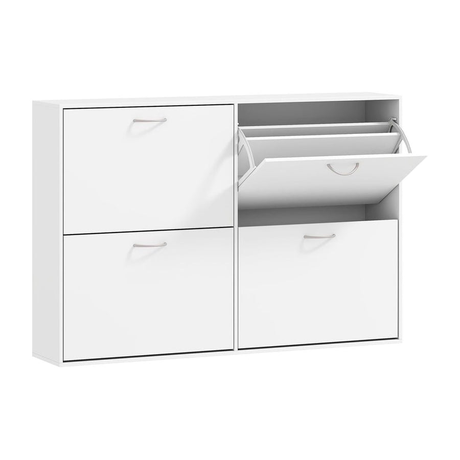 HOMCOM Wooden Modern Design 4 Drawer Shoes Cabinet a white storage unit with four pull-down drawers