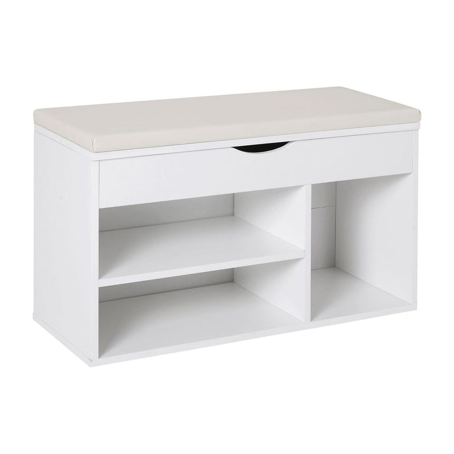 HOMCOM Wooden Shoes Cabinet Bench with a padded seat and open shelves below