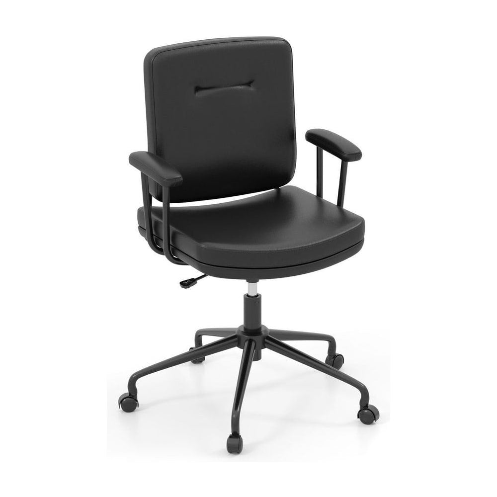 Home Office Small Desk Chair with Adjustable Height Wheels in black with a five-star base and castors