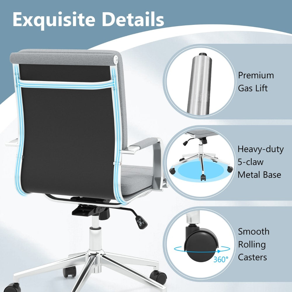 The office chair back view with circular insets showing the gas lift and base