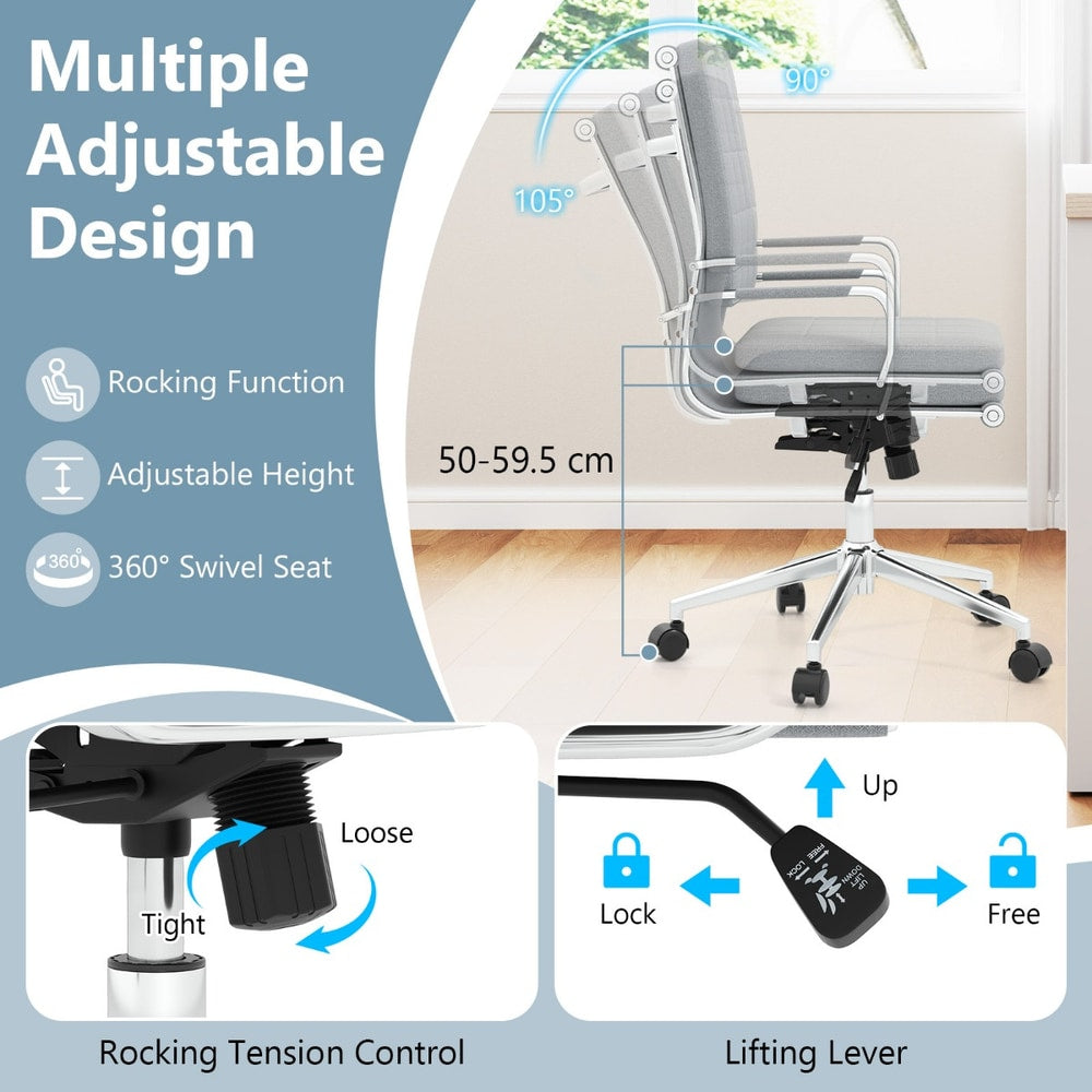 The office chair showing the rocking mechanism and height adjustment lever