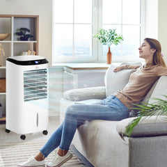 HOMCOM Portable Air Cooler, Evaporative Anion Ice Cooling Fan Water Conditioner Humidifier Unit with 10L Water Tank, 3 Modes, 3 Speed, Remote, Timer, Oscillating for Home Quiet Bedroom, White